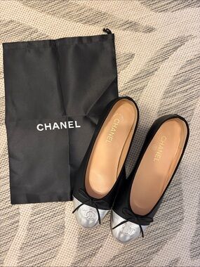 Chanel ballet flats with silver toe